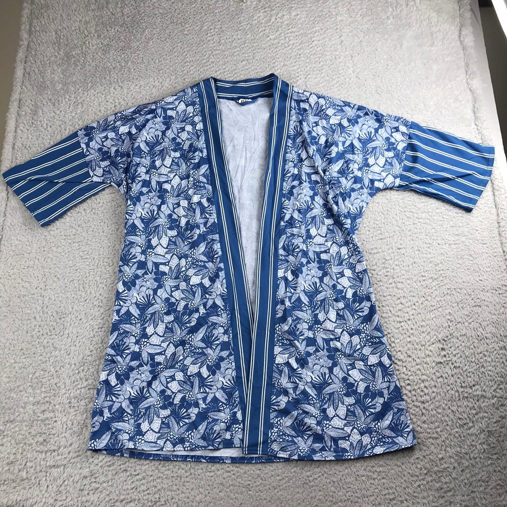 Pact Organic Cotton Staycation Short Robe Women XS/S Blue Floral Kimono *No Belt